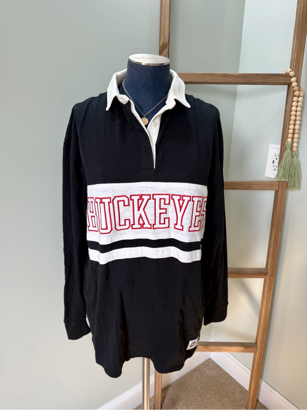 Ohio State Buckeyes Victoria’s Secret PINK Black Rugby Polo Shirt Size Medium